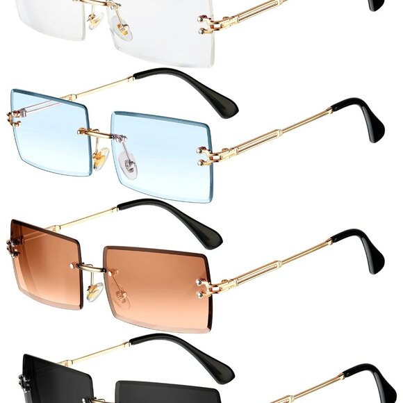 Accessories - 4 Pairs Rimless Rectangle Sunglasses Frameless Square Glasses Vintage